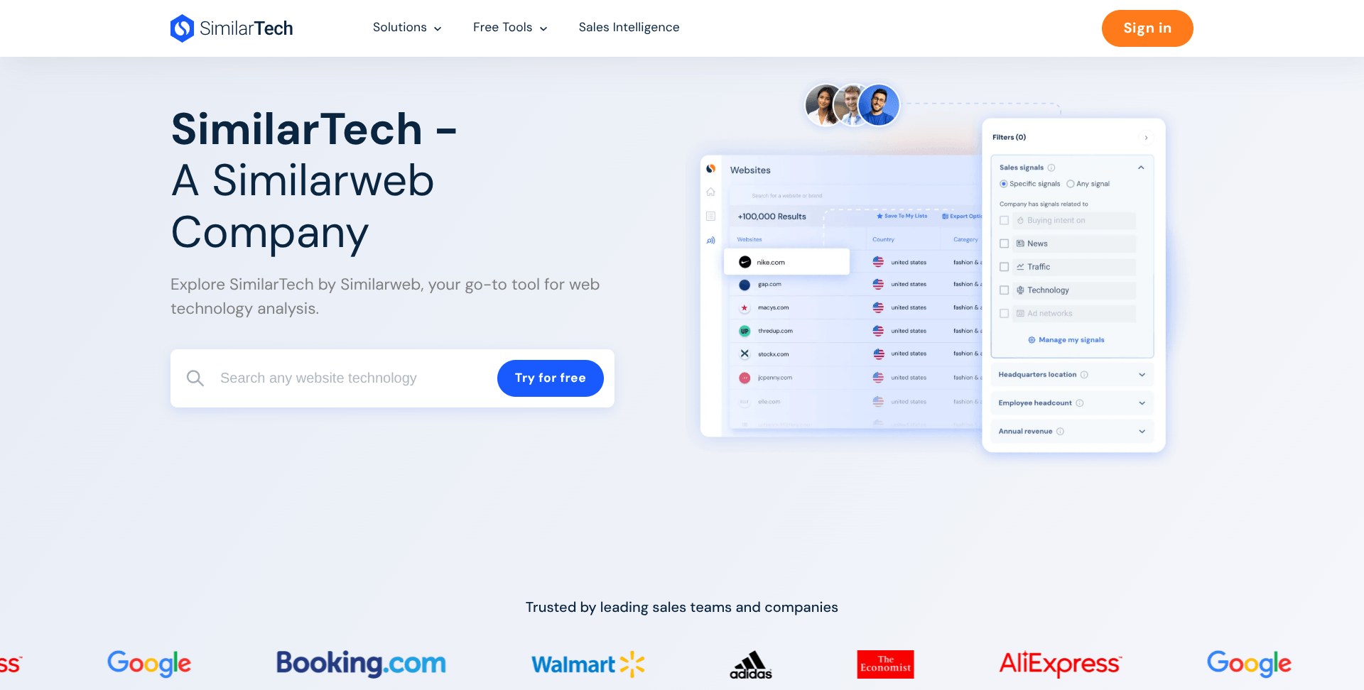 SimilarTech Website Tool Screenshot